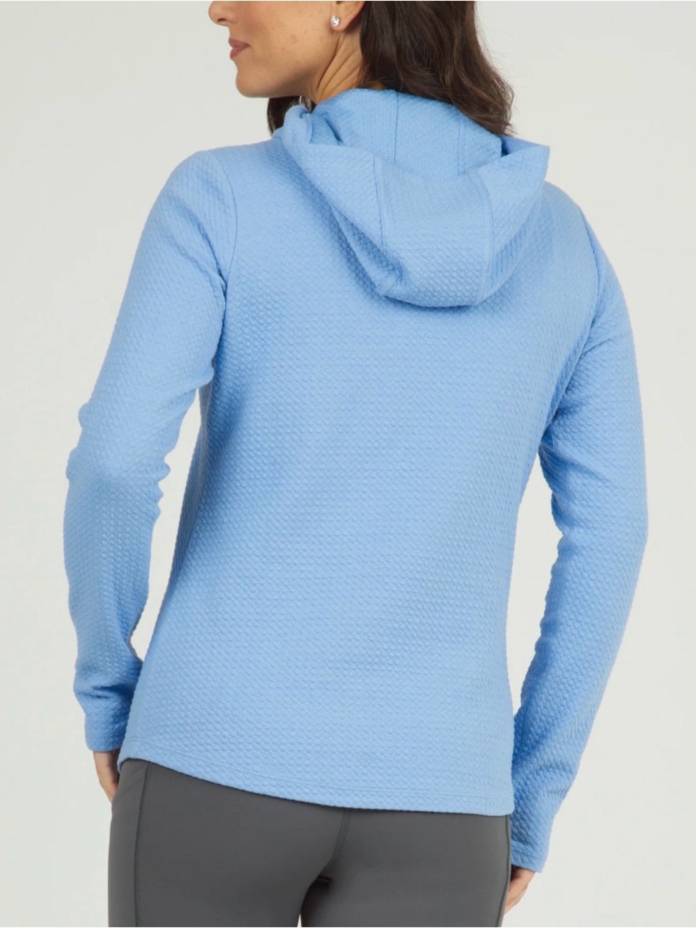 IBKUL Solid Popcorn Stitch Hooded Periwinkle Light Blue Hooded Long Sleeve Top M